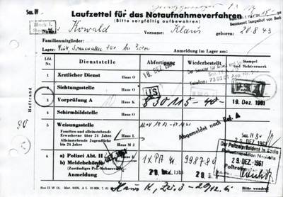 Laufzettel für das Notaufnahmeverfahren von Klaus Kowald