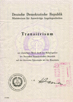 Transitvisum zur einmaligen Reise durch die DDR für ausländische Staatsangehörige