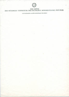 Briefpapier des Leiters der ständigen Vertretung der DDR, außerordentlicher und bevollmächtigter Botschafter