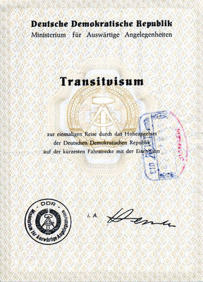 Transitvisum zur einmaligen Reise durch das Hoheitsgebiet der DDR mit der Bahn nach Bundesrepublik Deutschland für die Ausweisnummer 2999243
