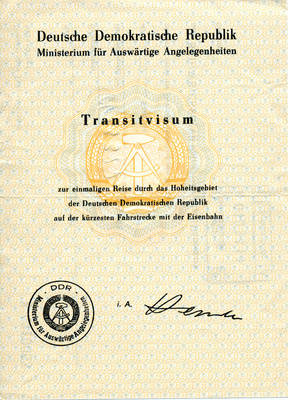 Transitvisum zur einmaligen Reise durch das Hoheitsgebiet der DDR mit der Bahn nach Bundesrepublik Deutschland für die Ausweisnummer 0623327