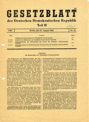 Gesetzblatt der DDR zur Grenzschließung