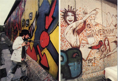 Christophe Bouchet mit seinem Mauer-Fries und unbekannte Mauerkunst in Kreuzberg