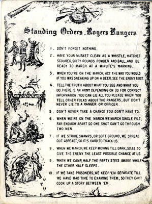 Merkblatt mit Dienstanweisungen der Rangers von Robert Rogers