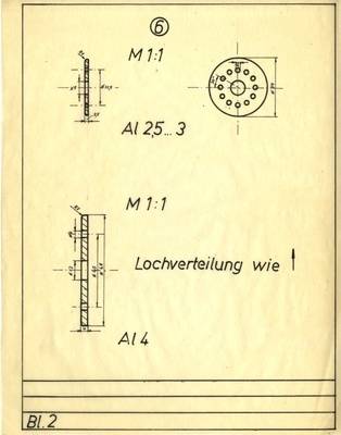 Bauzeichnung des Ventilträgers und der Andruckplatte eines Tragschraubers