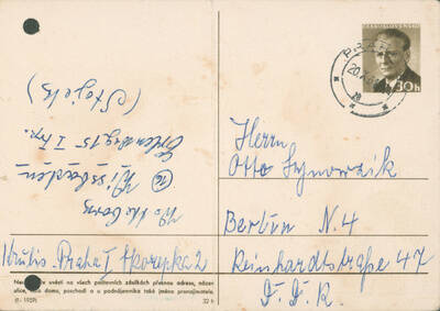 Postkarte aus Prag an Otto Synowzik