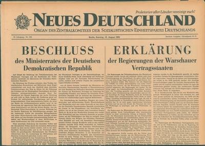 Neues Deutschland vom 13. August 1961