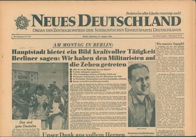 Neues Deutschland vom 15. August 1961