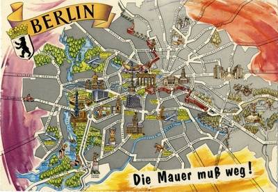 Stadtplan von Berlin mit Sehenswürdigkeiten und Mauerverlauf