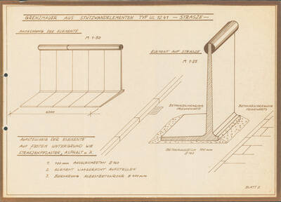 Schema der Grenzmauer aus Stützwandelement Typ UL12.41 (Hektographie)