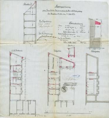 Nachtragszeichnung zum Grundstück Bernauerstraße 10, Herrn E. Scholz gehörig. Zum Bauschein No 523, vom 21. Juli 1897.