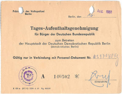 Tages-Aufenthaltsgenehmigung für Ost-Berlin