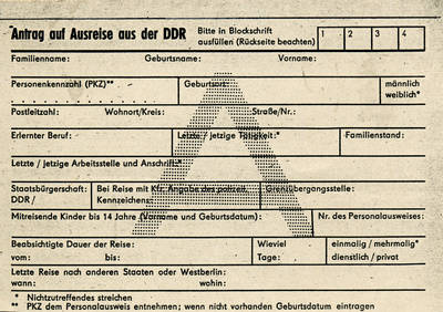 Antragsformular (Blanko) auf Ausreise aus der DDR
